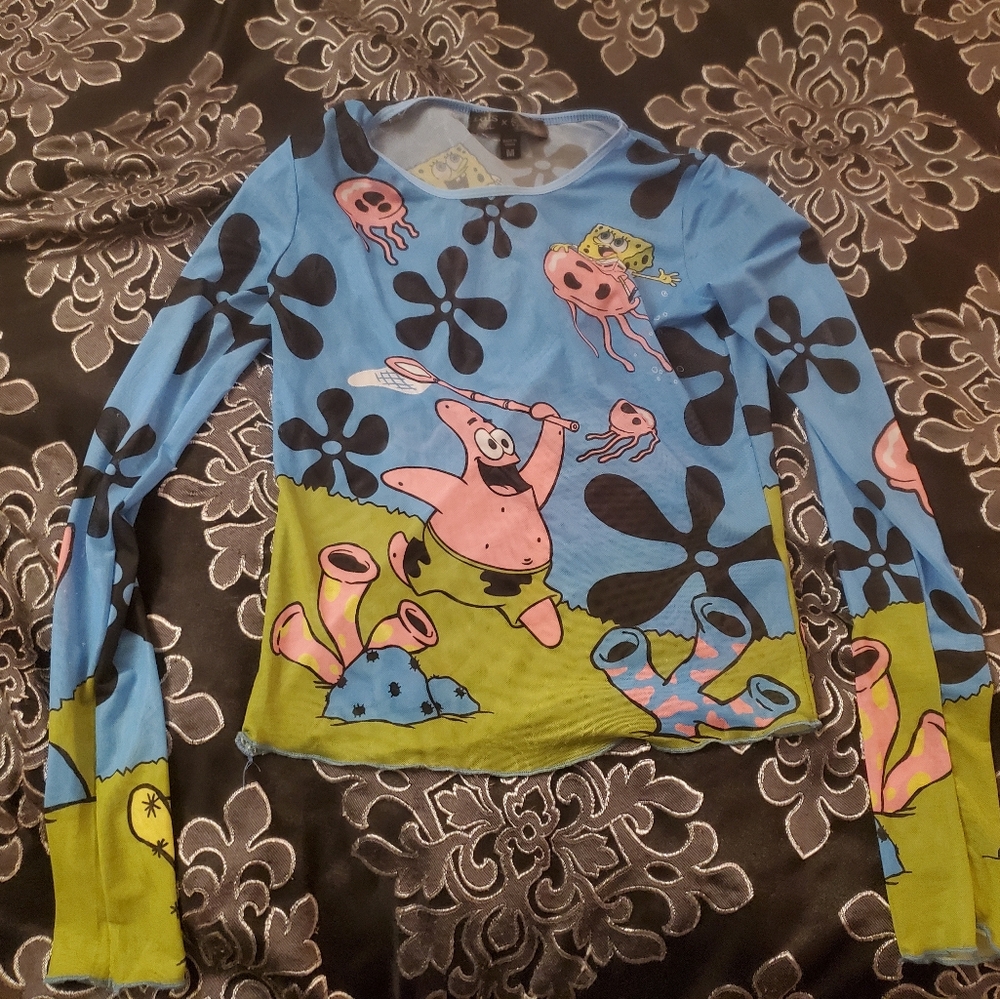 Dolls Kill x SpongeBob Blue Mesh Top